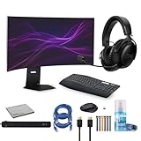 LG 45GX950A-B 45-inch Ultragear 5K2K WUHD OLED Curved Gaming Monitor Bundle Including: HyperX Cloud III Wireless Gaming Headset, MK850 Mouse and Keyboard Combo, 2X HDMI Cable, Surge Protector, More