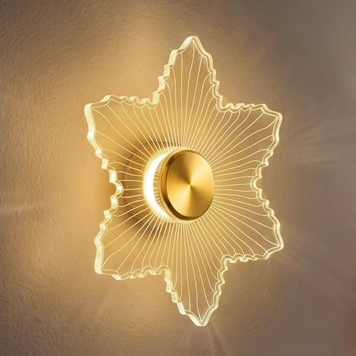 Image of Lampmaster Zyra StarLeaf LED Wall Light | 23cm Acrylic Decorative Lamp | 3 Color Changing | Energy-Efficient | Modern Wall & Ceiling Light for Living Room, Bedroom, Hallway | Gold | 1 Year Warranty
