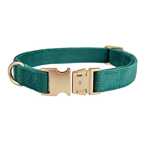 YUDOTE Ultraweiches Hundehalsband mit Metallschnalle, Baumwollcord, bequeme Halsbänder für große, mittelgroße und kleine Hunde, Dunkelgrün Cover