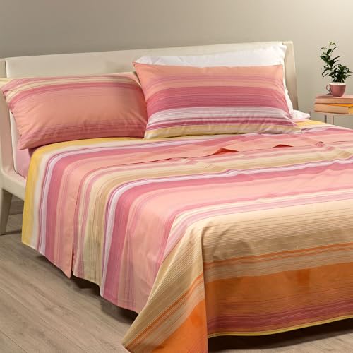 Caleffi - Sábana cubrecama Rainbow Light, Ropa Cama, Juegos Sabanas Matrimonio, moderna, color naranja