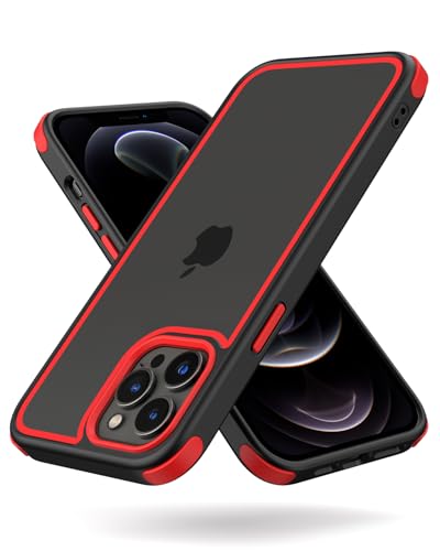 MobNano Funda para iPhone 12 Pro MAX, Antigolpes Transparente Capa, Silicona Bumper Case para iPhone 12PROMAX Completa Protectora Funda - Negro/Rojo