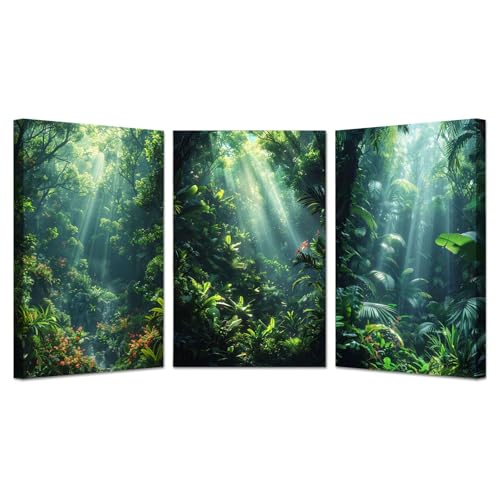Tableau aquarelle forêt naturelle 3 pièces pour habiller un grand mur