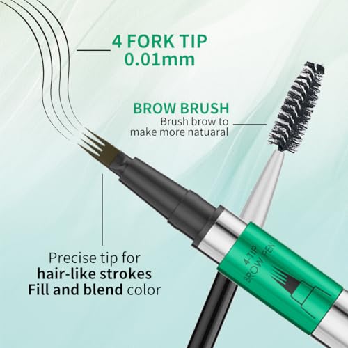 W3W Microblading Eyebrow Pen, 4 Tip Precise Microblade Eyebrow Pencil That Looks Like Hair, Waterproof Natural Eye Brow Pencils for Women, Non Dry Out and Last All Day (Black Brown)