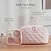 LOVEVOOK Travel Makeup Bag for Women, 2Pcs Puffer Waterproof Cosmetic Organizer, Large Capacity Pouch Open Flat Small Toiletry Bag with Brush Compartment & Handle (Pink, Medium)