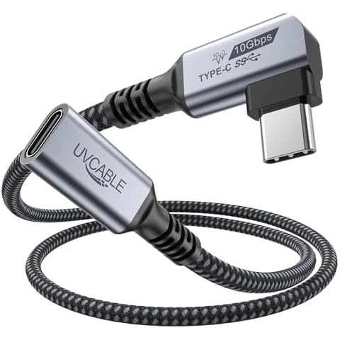 USB C Extension Cable Right Angle 3.3ft, Type-C Gen 2 Extender Cord 100W 10Gbps 4K@60Hz Video, Small USBC Male to Female Extended for Portable Monitor, Laptop Phone Switch Power Bank Docking Station Cover