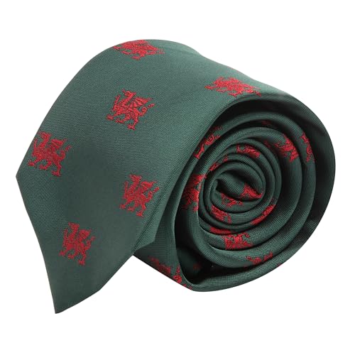 King & Priory Dark Green Embroidered Welsh Dragon Tie