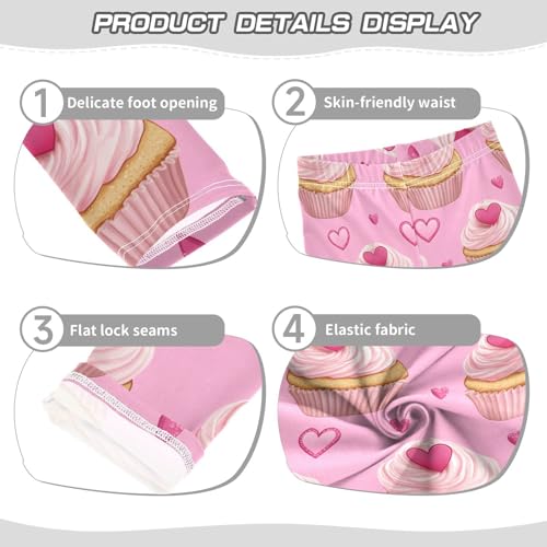 Wusikd Cute Pink Cupcakes Girls' Leggings Toddler Doodles Heart Kids Yoga Pants Dance Active Tights 4T3