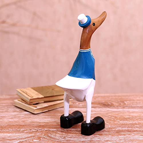 Novica Captain Duck In Blue Bamboo Root And Wood Sculpture #TOP2