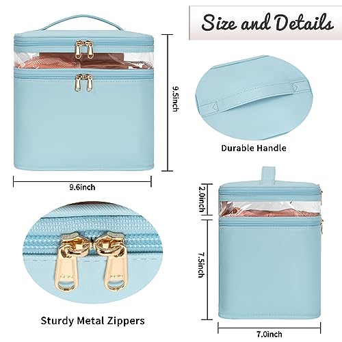 OCHEAL Large Makeup Bag, Double Layer Makeup Bag, Vertical Storage Cosmetic Case for Women/Girls with Multiple Compartments-Blue-xl3