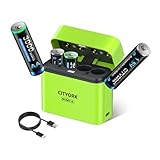 Durée de vie de 1600 cycles : les piles au lithium AA rechargeables CITYORK peuvent être rechargées en 1600 fois. Piles au lithium rechargeables AA haute capacité de 3000 mWh qui fournissent une alimentation stable de 1,5 V et une durée de vie 5 fois plus longue que les piles alcalines.