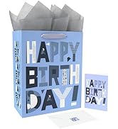 13" Large Silvery Gift Bags Set with Greeting Card and Tissue Papers (Grey Happy Birthday) for Me...
