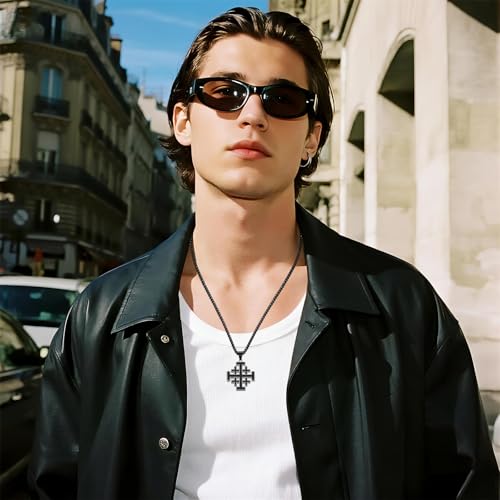 Collier croix de Jérusalem en acier, cadeau de baptême idéal