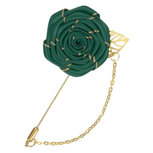 Image of M METERXITY Rose Flower Lapel Pin for Men, Dark Green, Formal, Pin