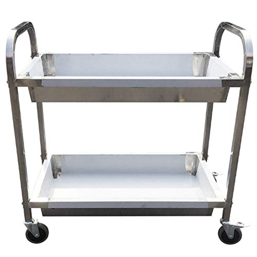 Carro de mano portátil multifuncional para hoteles y bares, 2 capas con ruedas giratorias resistentes, alta capacidad, fácil montaje, 3 ideal para uso en cocina, acabado plateado