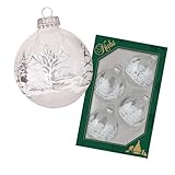 Krebs Glas Lauscha Kristall, Kugeln Dekor Winterwald 7cm