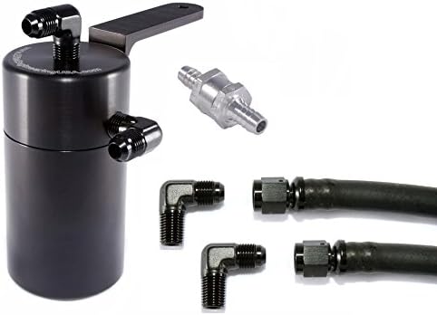 Elite Engineering Standard PCV Oil Catch Can & Hardware with Black AN Fittings, Check Valve & Clamps for 2006+ Dodge Hemi 5.7L - BLACK