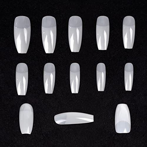 KADS 100Pcs 10 Sizes ABS False Nails Artificial Nails for Women Nature Fake Nails for DIY Manicure - Reusable Acrylic Nails Kit for Home & Salon (Half Cover Ballerina)