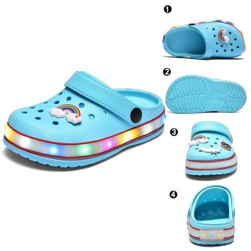 Image of XPKWS Toddler Kids Clogs Boys Girls LED Garden Shoes Light up Sandals Slip on Quick Dry Beach Slippers