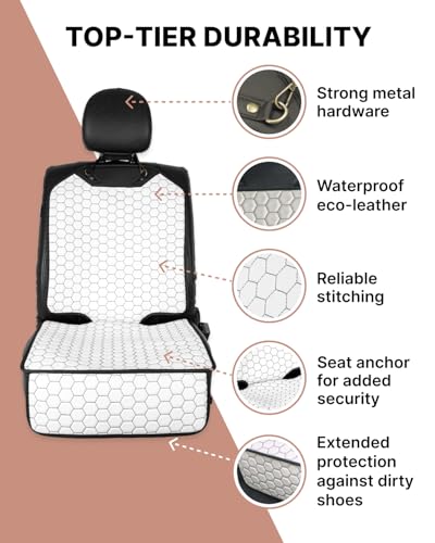 Image of Owleys Set Seat Back Organizer & Car Seat Protector Hexy Waterproof & Non-Slip Protector for Child Car Cushion for Leather and Fabric Seats (White 2 pcs)