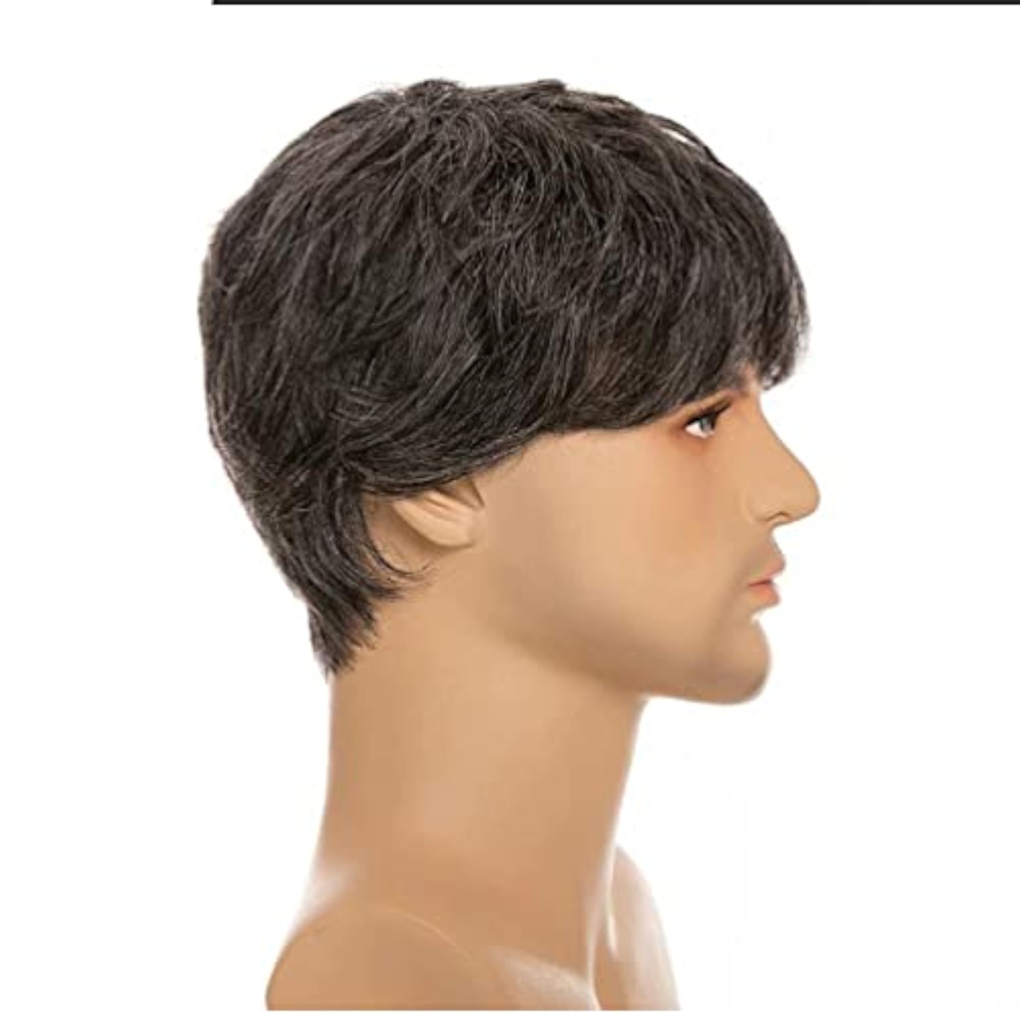 Men Wig Natural Synthetic Hairs Old Age, 2 Wig Caps