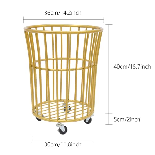 Image of Wire Metal Rolling Laundry Basket on Wheels | Mesh Wire Laundry Basket Storage Cart for Bathroom Bedroom Dirty Clothes Storage,11.8in Base Diameter, 14.2(D)x15.7in(H)