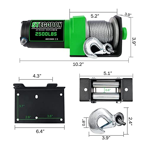 Stegodon 2500 Lb. Atv/Utv Electric Winch, 12V Waterproof Steel Cable Winch,Electric Winch With Wired Remote For Atv Utv Towing, Boat, Off-Road #TOP5