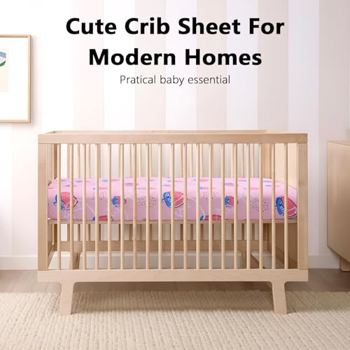 Image of Baby Fitted Crib Sheet Soft Microfiber 52 inch x 28 inch Crib Mattress Sheet for Girls Breathable Baby Bedding with Strawberry Pattern Design Pink