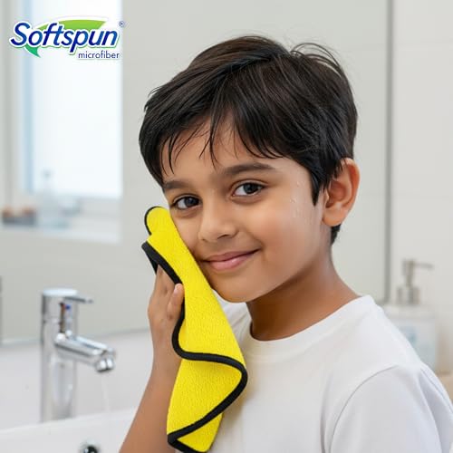 Image of SOFTSPUN Microfiber Baby Hand & Face Wipes 280 GSM 20x30 Cms, 4 Piece Towel Set, (Yellow) Super Soft & Comfortable for Newborn Babies Quick Drying Ultra Absorbent in Small Size.