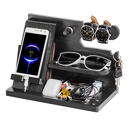 Regalos Originales para Hombre, Estación de Acoplamiento de Madera para teléfono, Regalos Cumpleanos Hombre o padres, Aniversario, Organizador de Espacio de Trabajo, Organizador de mesita de Noche