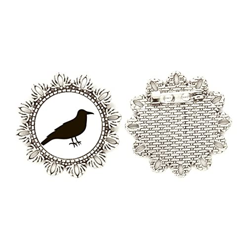 Broche de plata de cuervo negro tallado a mano tamaño medium 1