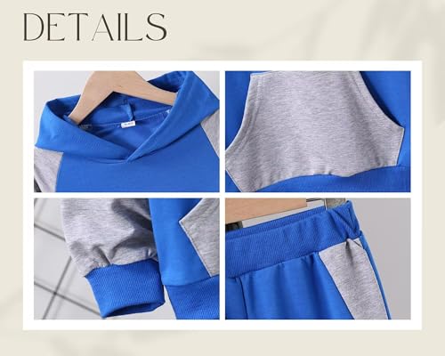 Image of 5-11Y Boys Clothes Long Sleeve Hooded Pullover Colorblock Sweatshirt + Pants 2pcs Fall Winter Outfit Set