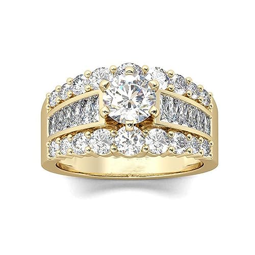 Women's Yellow Gold Plated Cubic Zirconia CZ Ring for Wedding Engagement Promise