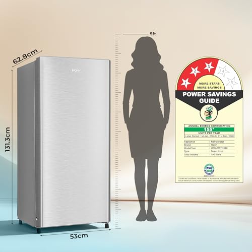 Haier 190 L 3 Star Direct Cool Single Door Refrigerator with Fast Ice Making, Easy Clean Back, Large Vegetable Box (HED-203TDSA-N, Dazzle Steel, 2026 Model) 9 41mET9kNF4L