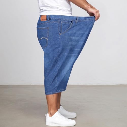 Men's Stretch Denim Jeans Comfortable Loose Fit Casual Trousers Breathable Summer Pants with Pockets for Daily4