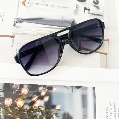 Retro Square Sunglasses for Women and Men Vintage UV400 Classic Large Double Bridge Sun Glasses Aviator Sunglasses 6