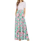 Keepwin Sommer Beiläufige Strand-Kleid, Beiläufige Gestreifte Kurzarm-Oberseiten Der Frauen, Die Hem Spleiß Langes Kleid Drucken (XL, Green)