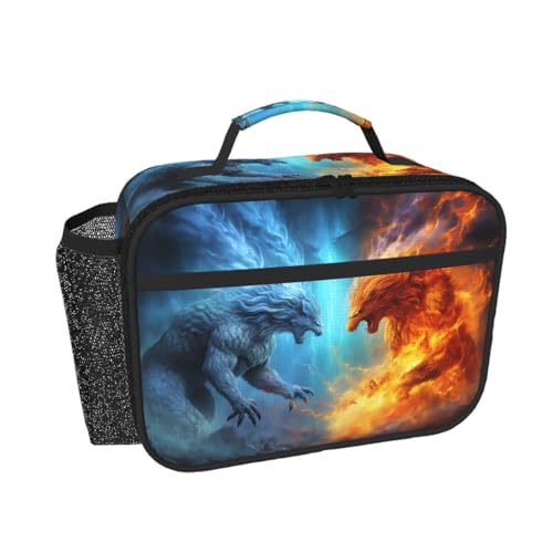 WLKSNBVD Insulated Lunch Bag Fire vs ice art Lunch Box for Women Men Reusable Leakproof Lunch Cooler Bag for Office Picnic