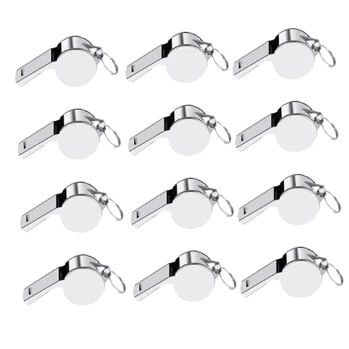 12 silbatos metálicos de acero inoxidable con cordón miniatura 1