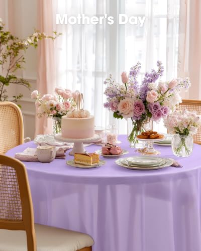 Image of Pureegg Plastic Table Cloth Disposable 10 Pack, 84'' Round Table Cloths, Easter Party, Decorative Tablecloths, Round, Light Purple, Pastel, Plastic Cover, Leakproof & Sturdy, Lilac, Lavender