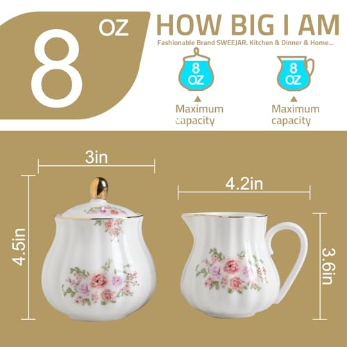 image for Sweejar Royal Ceramic Sugar and Creamer Set, 3 Piece Set with Cream Pi