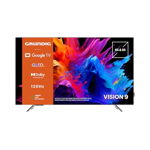 Grundig 55 GOB 9480 Fernseher 55 Zoll (139 cm) Google TV, OLED TV, 4K UHD, Dolby Vision IQ, Dolby Atmos, 60 W Sound, Hey Google Sprachsteuerung, Smart TV, Bluetooth, Silber