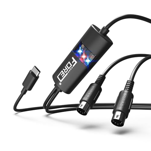 FORE Type-C to MIDI Cable Adapter Upgraded Version MIDI Interface with Input&Output Connecting with Keyboard/Synthesizer for Editing&Recording Track Work with Windows/Mac OS for Studio