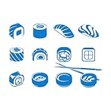 Wandaufkleber „Sushi“ aus Vinyl, für Bars, japanisches asiatisches Essen, Sushi-Restaurants, Wandsticker, Fensterdekoration, entfernbare Kunstaufkleber, extragroß – 58 x 84 cm