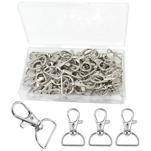 PEOUWNES Ganchos de cierre giratorios, ganchos de clip para llavero, gancho plateado en D para hacer llaveros, accesorios de bolso, fabricación de cordones, manualidades (3/4 pulgadas de ancho