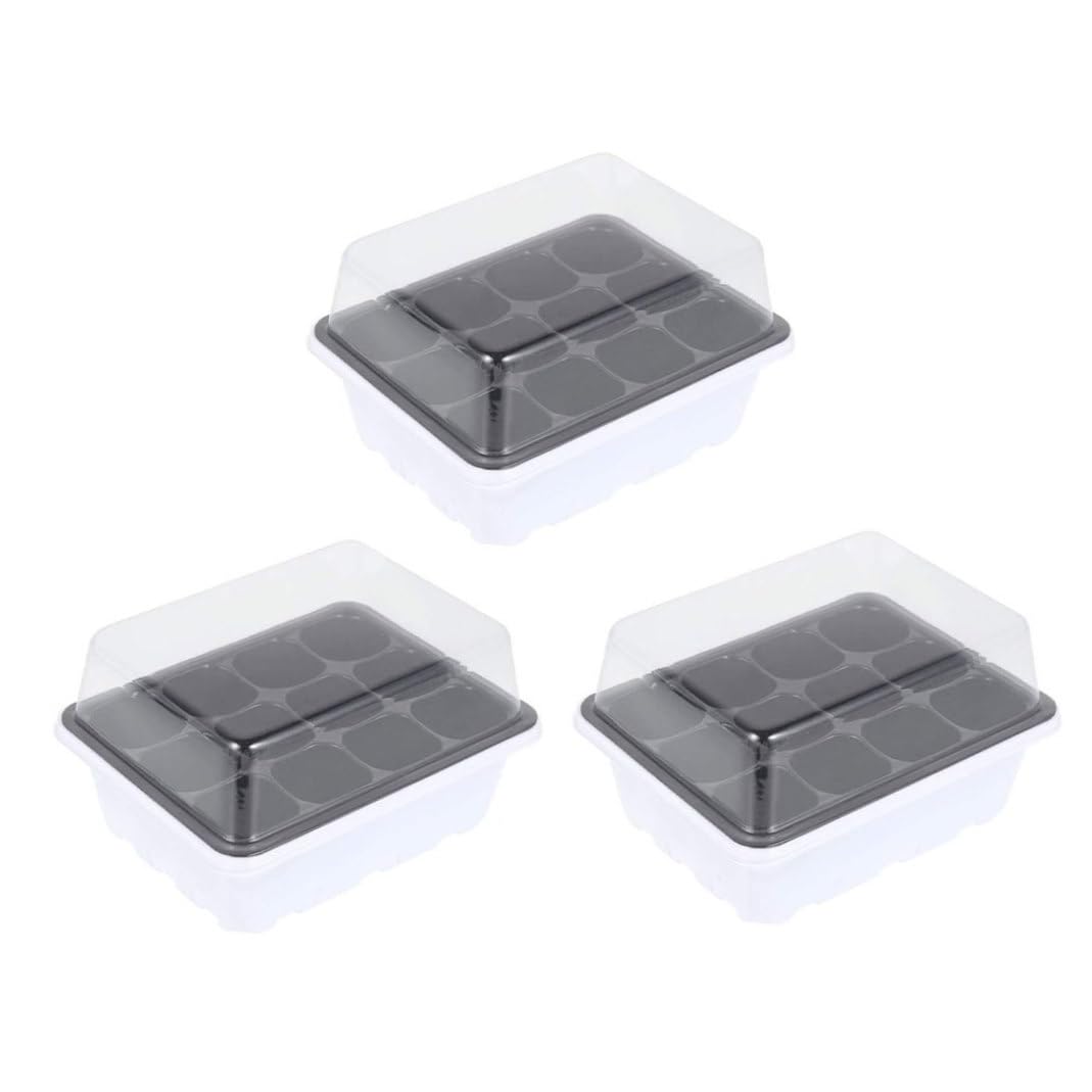 Uanqfegy Color1 Seedling Tray With Lid, 3Pcs 12-Cell Plug Plant Propagation Set, Greenhouse Germination Tray For Gardens