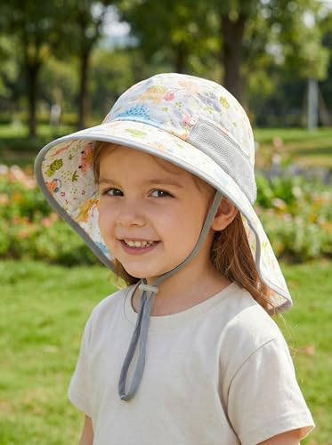 Image of icolor Kids Sun Hat Toddlers UPF50+Bucket Summer Beach Play Sun Protection Hats with Neck Flap for Ages 3~10 Girl Boy