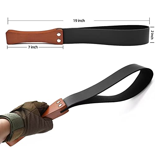 OUBFUUY Leather Paddle with Anti-Slip Wooden Handle, Riding Crop for Horses, 19'' Equestrianism Crops, black - Image 2