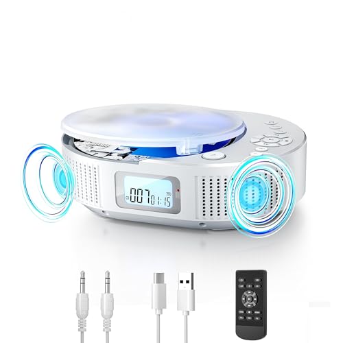FELEMAN CD Player Portable Upgraded & Bluetooth Speaker 2 in 1 Combo, Rechargeable Portable CD Player for Car/Home with Remote Control, FM Radio (2211W)