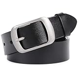 WHIPPY Women Leather Belts for Jeans Pants Fashion Dress Belt for Women with Solid Pin Buckle, Black, M