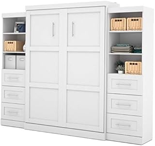 Bestar Pur Queen Murphy Bed and 2 Storage Units with Drawers (115W) in White